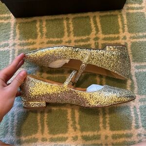 EUC J Crew gold glitter Mary Jane flat. Size 8.5